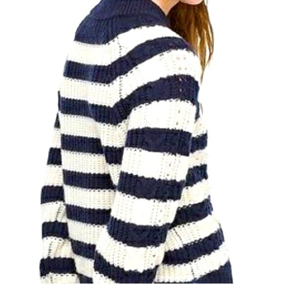 J.Crew Pom-pom Cable-Knit Striped Sweater SzM New w/tags fall wear nautica - Picture 2 of 6
